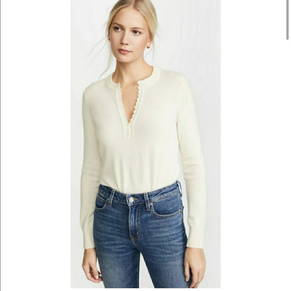 Theory Cashmere Henley Sweater In Ivory - size small